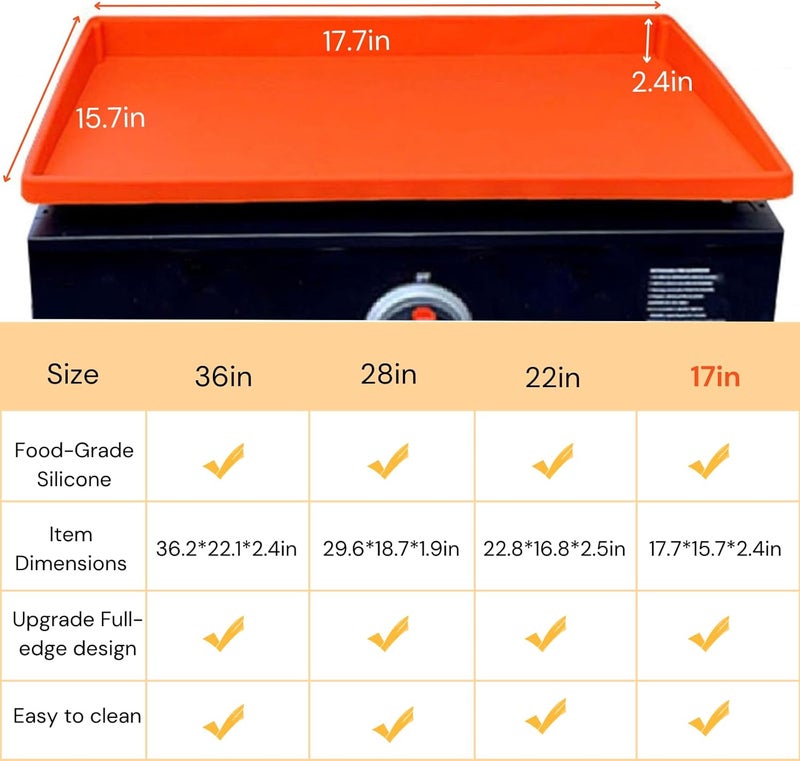 Jacooxi 17 Inch Griddle Cover Mat for Blackstone Griddle, Full Wrap-Around Protection Griddle Accessories, Food Grade Silicone Grill Mat, Orange - Image 3